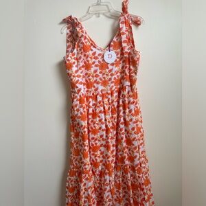 Victoria Dunn size Large sleeveless tie at shoulder orange and white dress. NWT